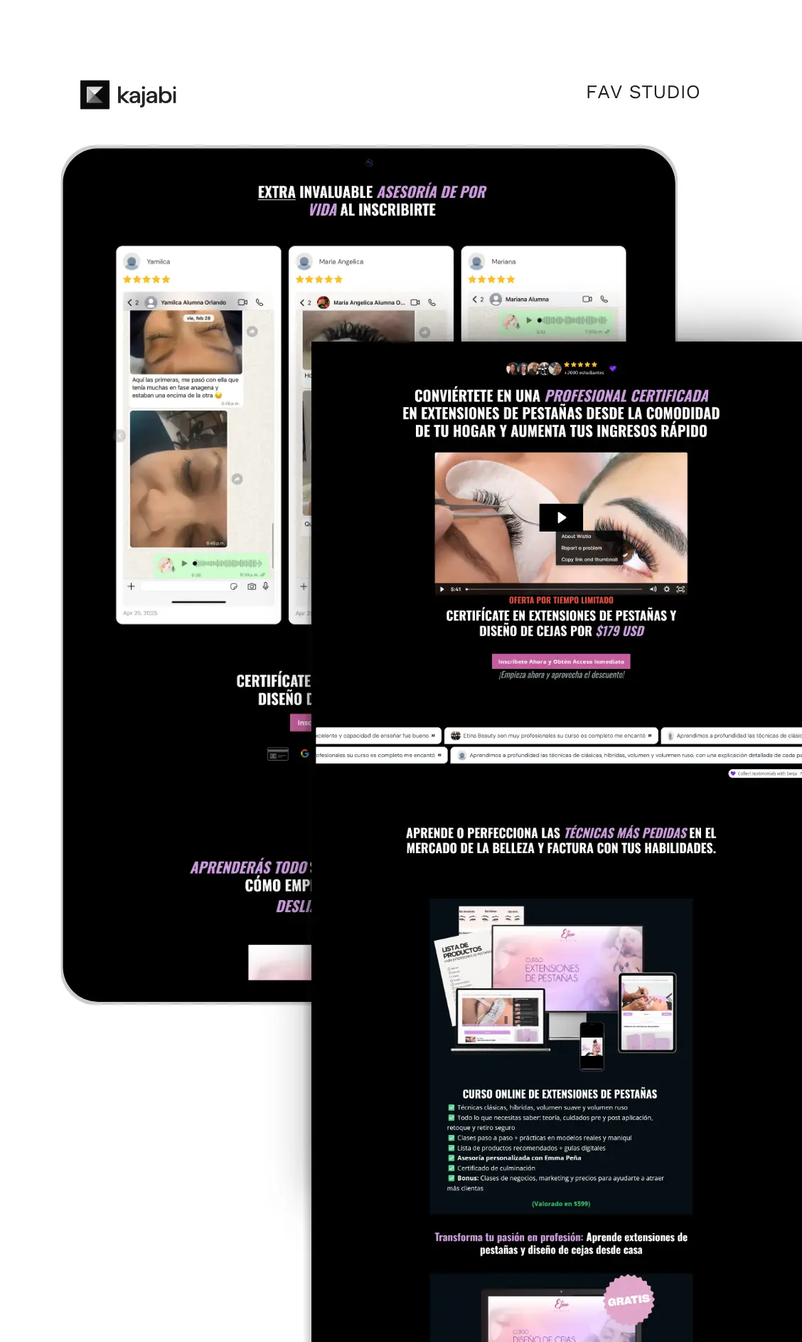 Kajabi beauty course landing page design example — Etina Beauty Academy