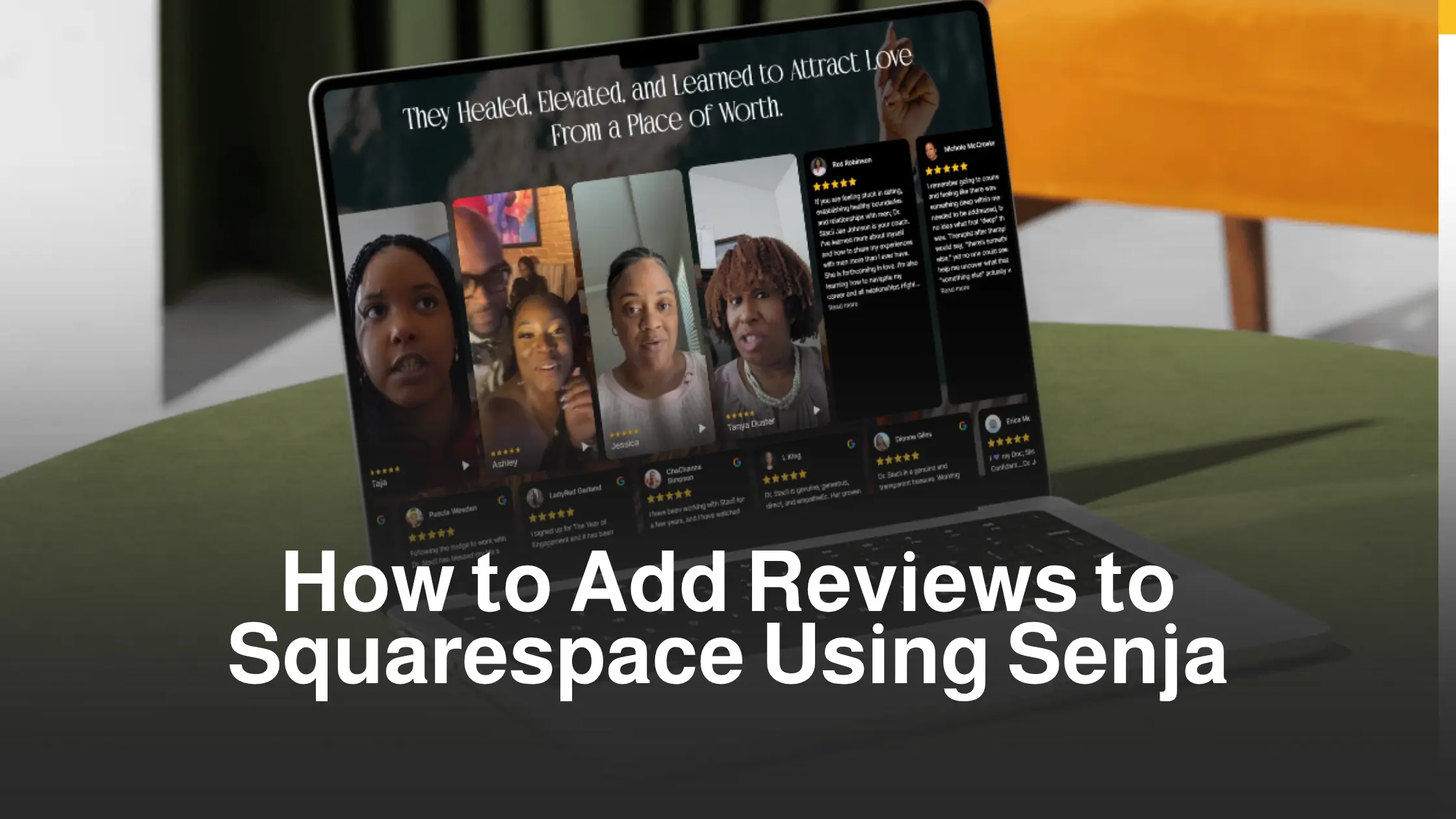 Modern Squarespace website displaying clean testimonial section with customer reviews