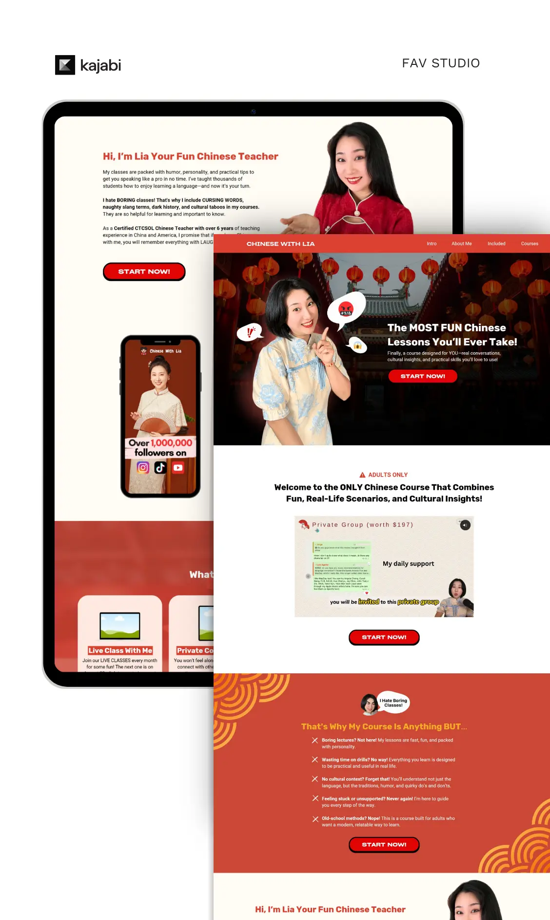 Kajabi language course landing page example with educational sales funnel design