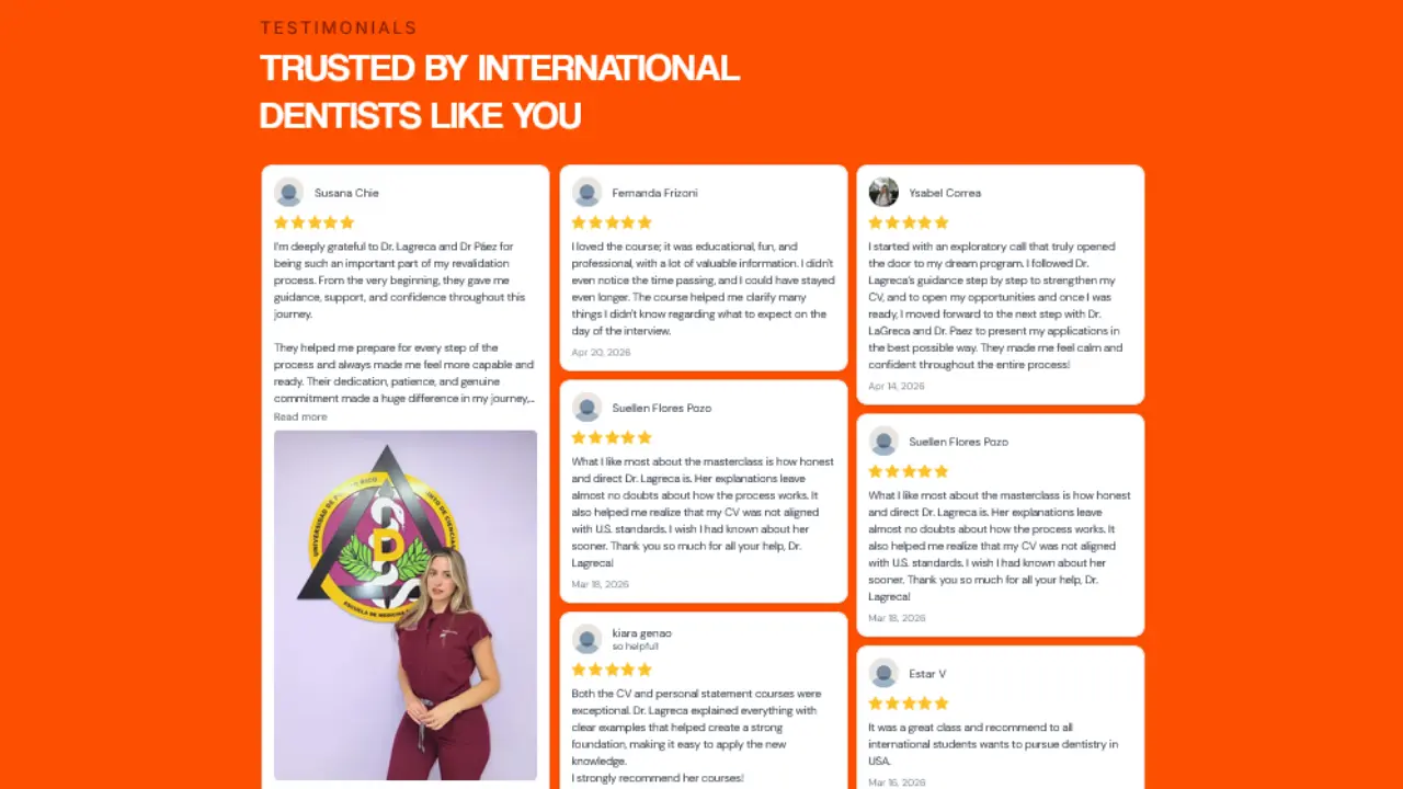 Kajabi testimonials example, The International Dentist using Senja for social proof