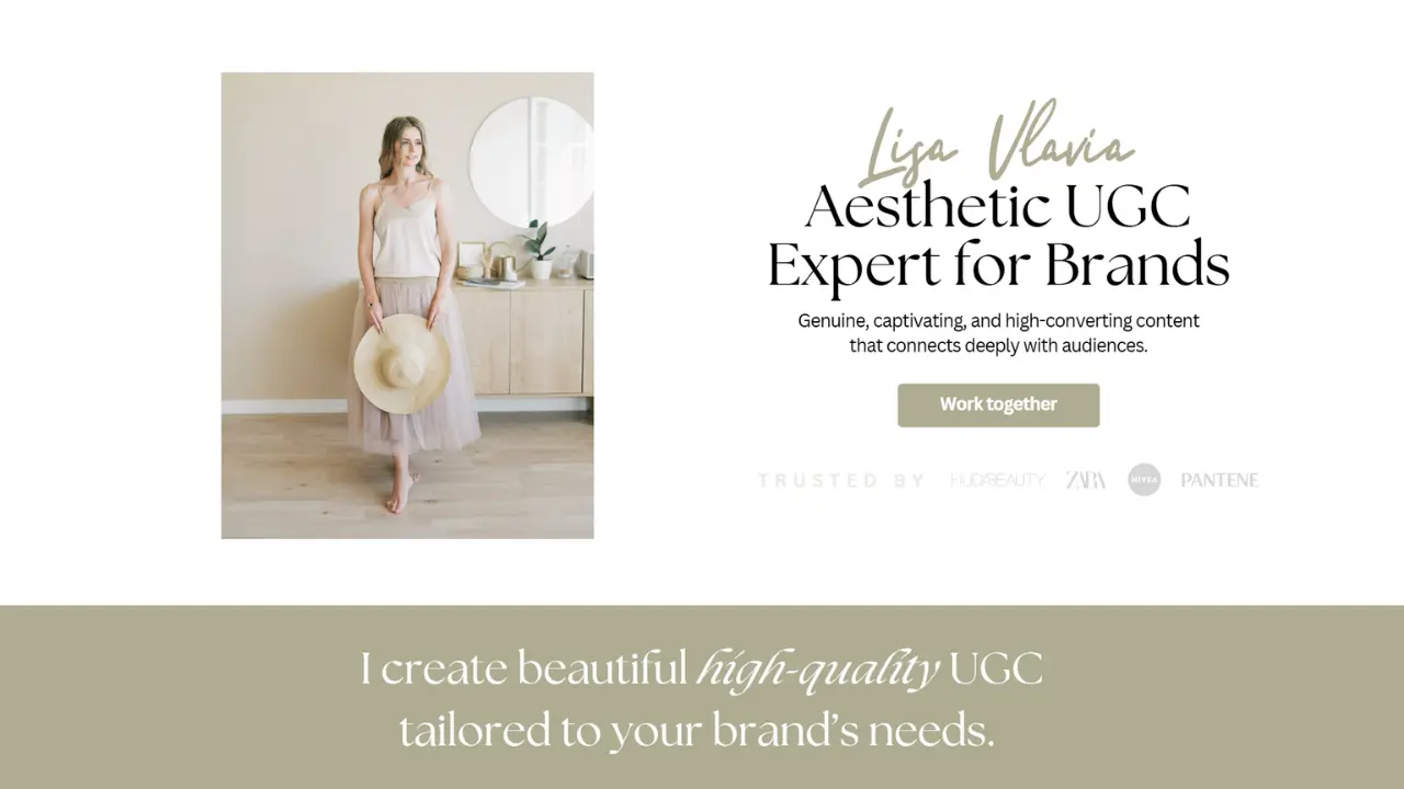 UGC portfolio example, Lisa Canva template for UGC creators landing brand deals